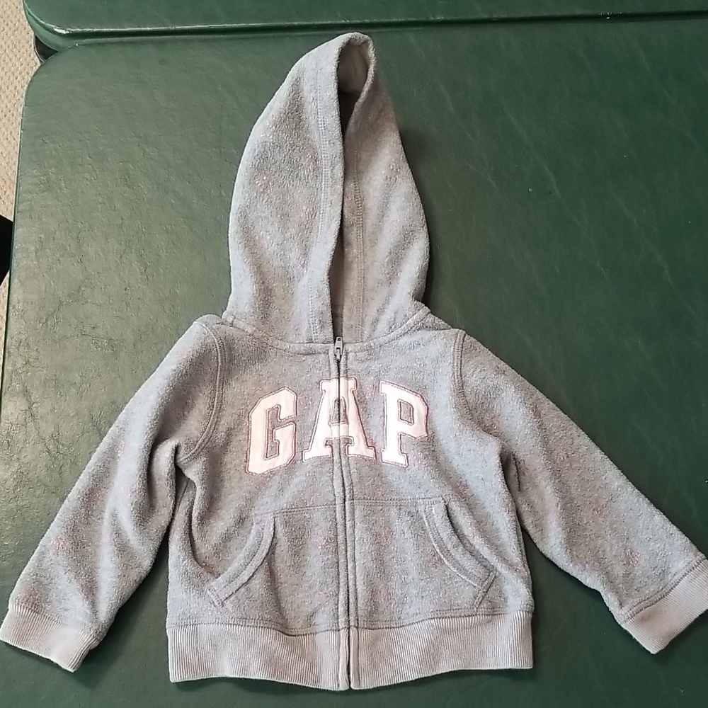 GAP Kids Light Gray Zip-Up Hoodie With Pink Stars - Size 2T